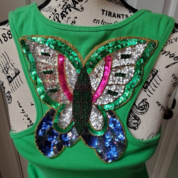 Green medium vintage  shirt with butterfly design - Picture 3 of 4